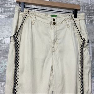Anthropologie Jumpsuit style Flat Front Pants Ladies Womens SMALL Embroidered